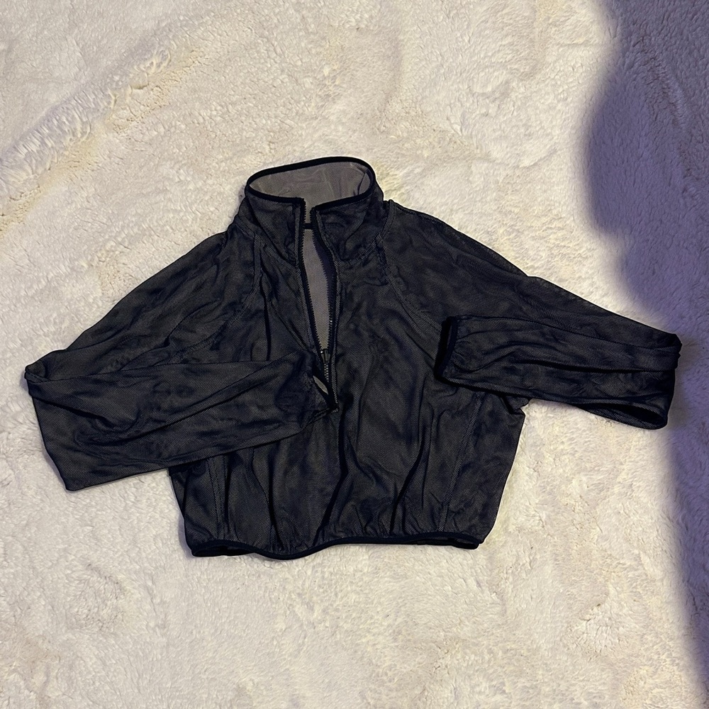 Navy and chrome reversible mesh 1/2 zip Cropped Jacket